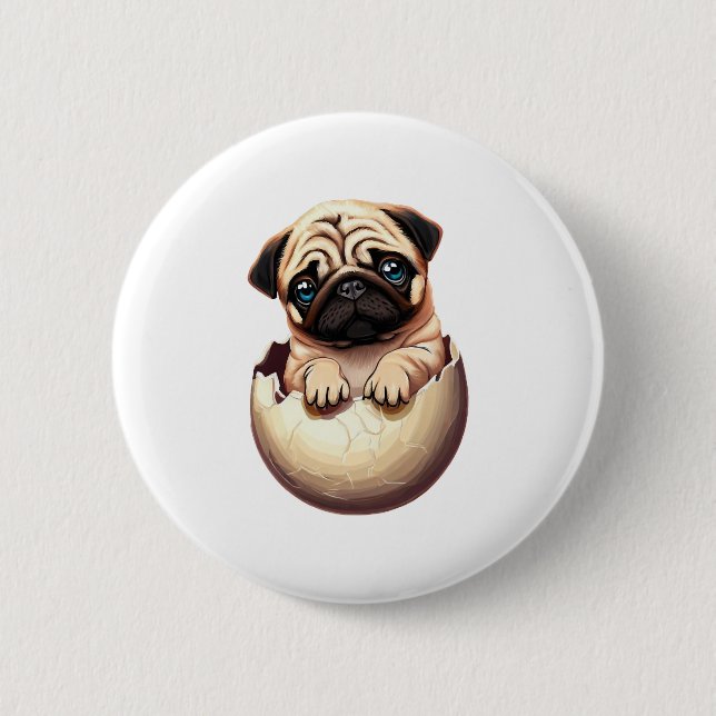Mops-Welpe im Ei - Süßes Hundedesign Button (Vorderseite)