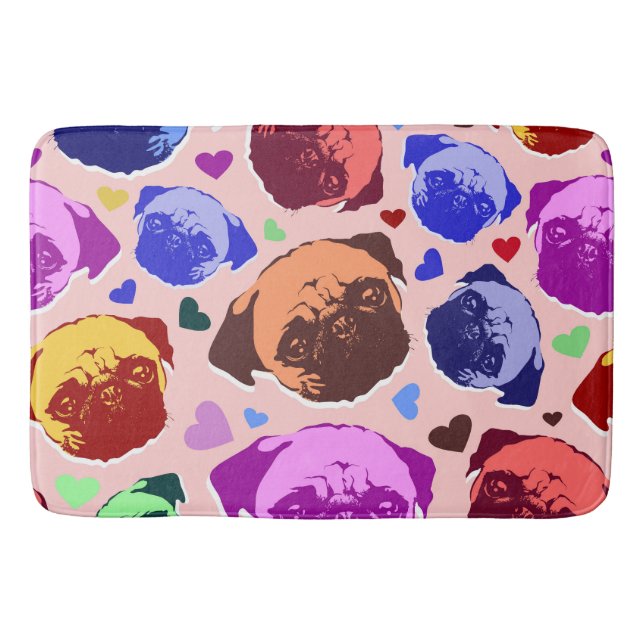 Mops-Welpe im PopArt-Retro-Stil Badematte (Vorderseite)