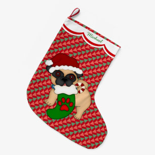 Mops Welpe Muster Personalisiert Großer Weihnachtsstrumpf