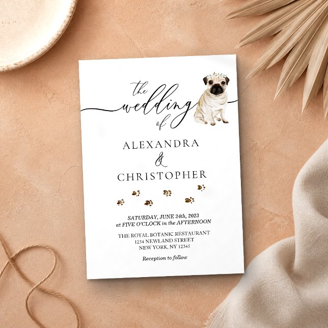 Mops Welpe Wedding Calligraphy Einladung (Von Creator hochgeladen)
