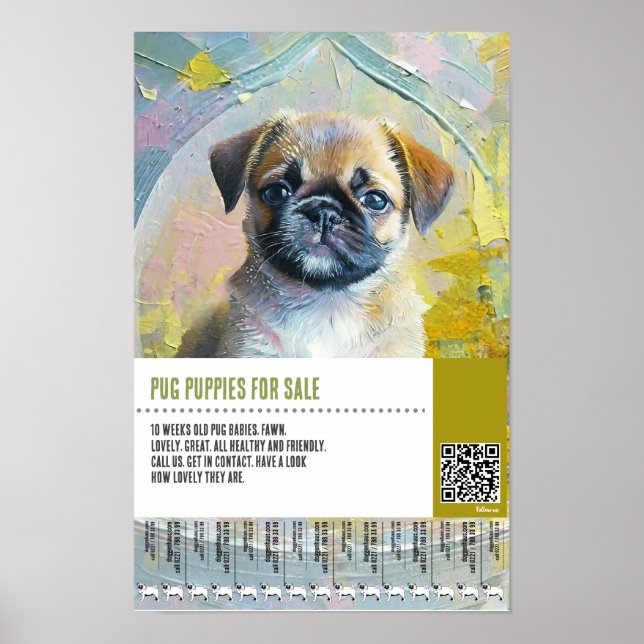 Mops Welpe zum Verkauf Flyer Vorlagen Poster (Vorne)
