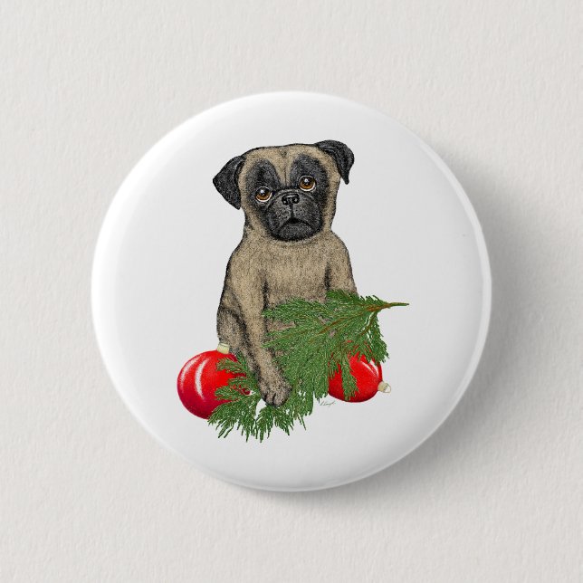 Mops Welpen Adorable Christmas Dog Art Button (Vorderseite)