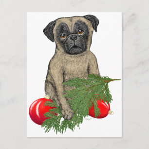 Mops Welpen Adorable Christmas Dog Art Feiertagspostkarte