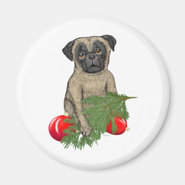 Mops Welpen Adorable Christmas Dog Art Magnet (Vorne)