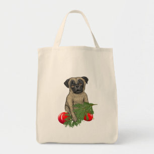 Mops Welpen Adorable Christmas Dog Art Tragetasche