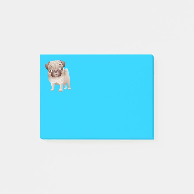 Mops Welpen-Hund-Cartoon Graphic Blue Notes Post-it Klebezettel (Vorderseite)