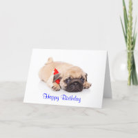 Mops Welpen Hund Happy Birthday Card - Verse drinn