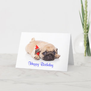 Mops Welpen Hund Happy Birthday Card - Verse drinn Karte