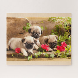 Mops Welpen unter den Blume Puzzle