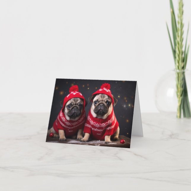 Mops Welpen Weihnachtskarte Karte (Vorderseite)