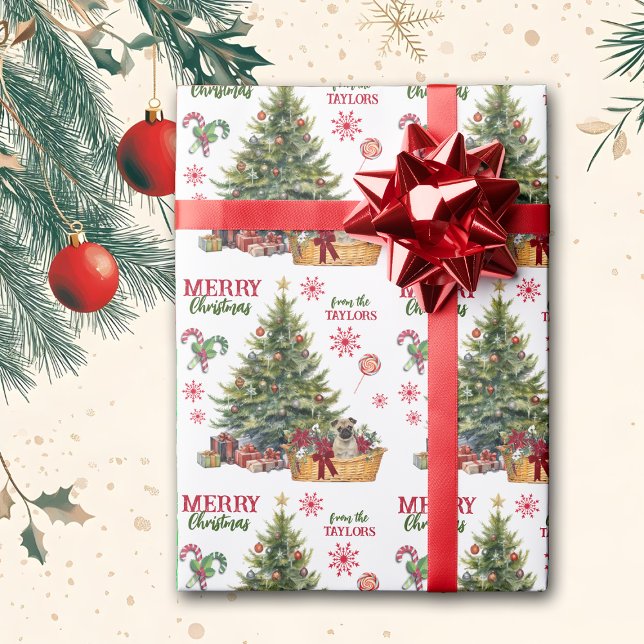 Mops Welpenkörbe unter dem Baum Geschenkpapier (Von Creator hochgeladen)