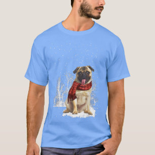 Mops Winter Skarf Hunde Bäume Wald Schnee Weihnach T-Shirt
