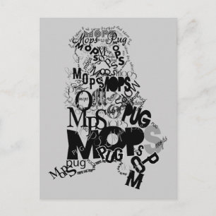 Mops-Wortkunst gemacht Silhouette modern retro Postkarte