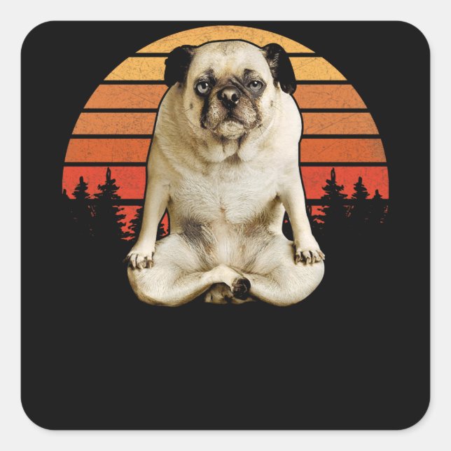 Mops Yoga Mandala Spirituelle Meditation Quadratischer Aufkleber (Vorderseite)