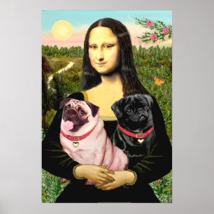Möpse (Fawn + Schwarz) - Mona Lisa Poster