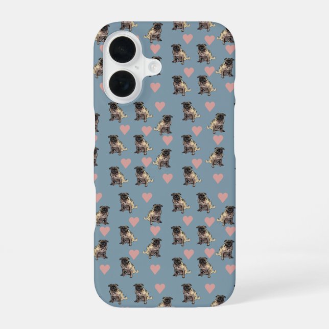 Möpse & Herzen iPhone 16 Hülle (Rückseite)