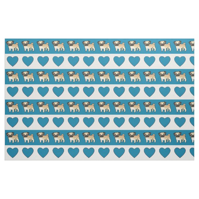 Möpse und Herzen - Blau Stoff (Fat Quarter (45,7 x 55,9 cm))