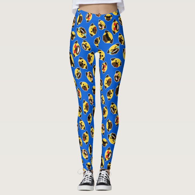 MopsEmoticon Emoji Muster-Liebe-Lachen-Kuss Leggings (Vorderseite)