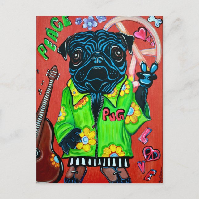 Möpsen Liebe Friedenskarte Postkarte (Vorderseite)