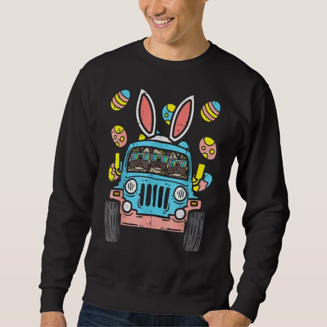 Möpsen Monster Truck Bunny Ears Eizellen Ostereier Sweatshirt (Vorderseite)