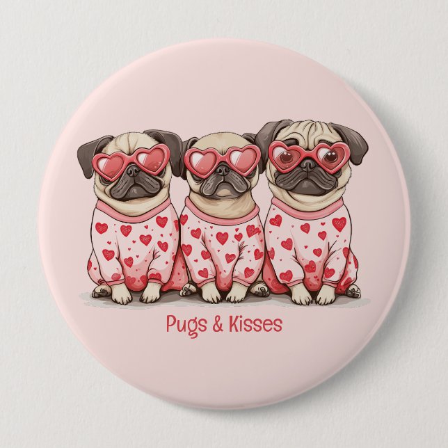 Möpsen und Kisses Valentinstag Mops Hunde Button (Vorderseite)