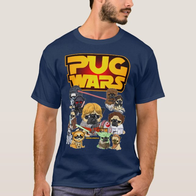 Möpsen Wars - Funny Mops Dog Sci-Fi Film Parody T-Shirt (Vorderseite)