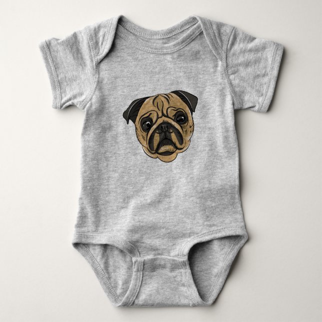 Mopshund Baby Strampler (Vorderseite)