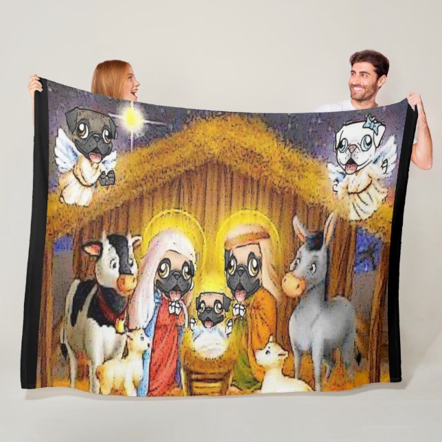 Mopsnativity-Szenen-Fleece-Decke Fleecedecke (Beispiel)