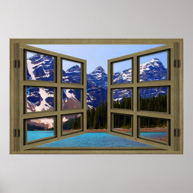 Moraine Lake Brown Wood 6 Pane Open Window Poster (Vorne)