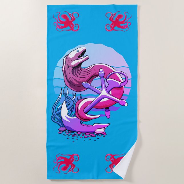 Moray Eel und Anchor und Oktopus Strandtuch (Vorderseite)