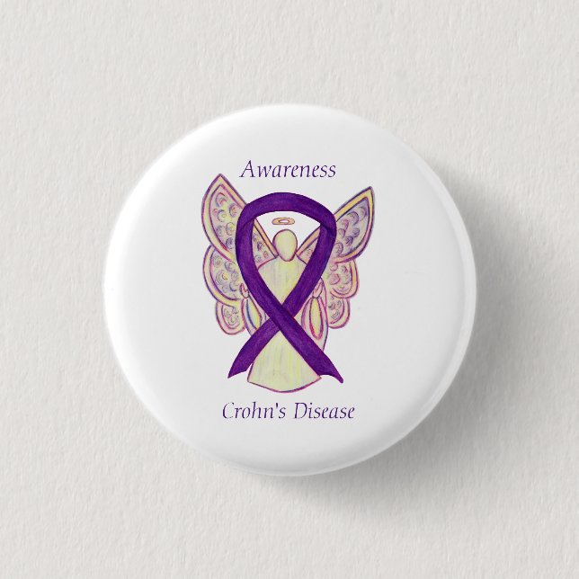 Morbus Crohn's Disease Awareness Angel Lila Ribbon Button (Vorderseite)
