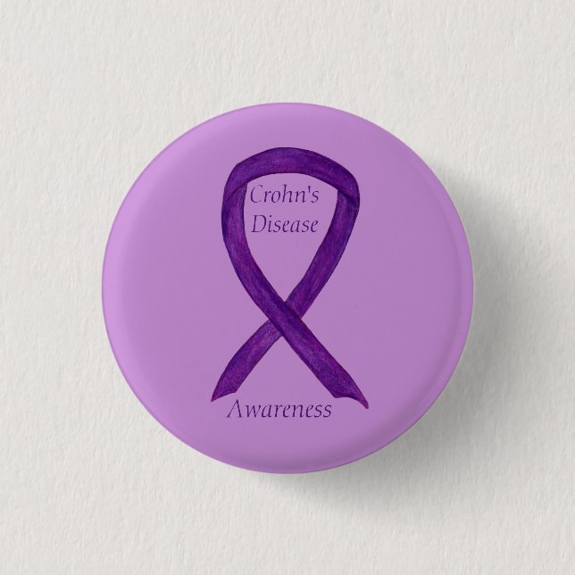 Morbus Crohn's Disease Awareness Lila Ribbon Custo Button (Vorderseite)