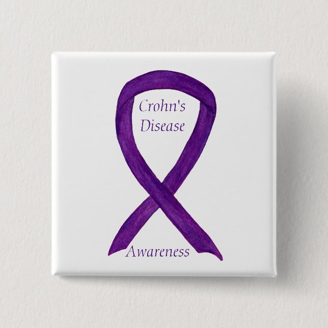 Morbus Crohn's Disease Awareness Lila Ribbon Custo Button (Vorderseite)