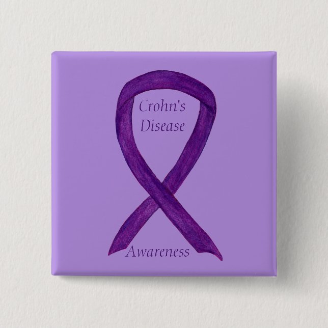 Morbus Crohn's Disease Awareness Lila Ribbon Custo Button (Vorderseite)