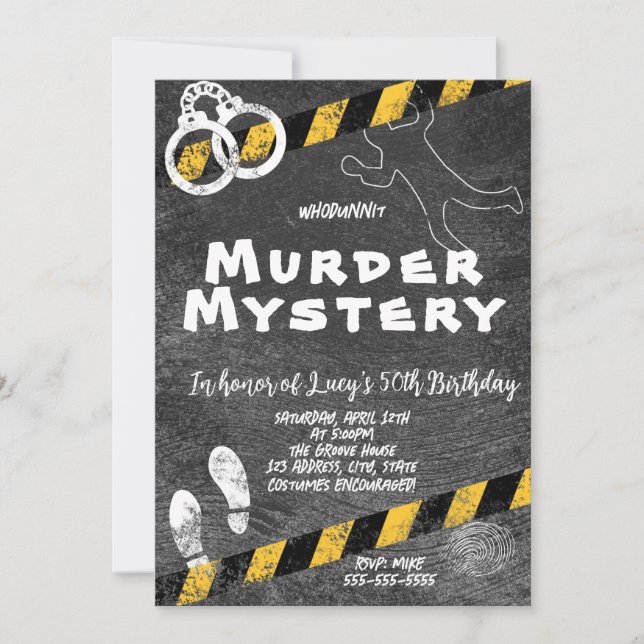 Mord an Whodunit mystery blutigen Party 40. 50. 60 Einladung (Vorderseite)