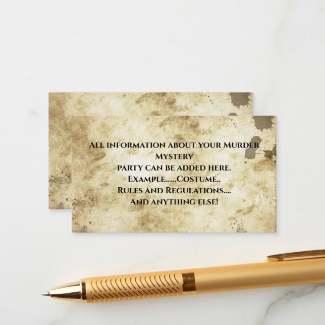 Mord Mystery Birthday Begleitkarte (Vorderseite/Rückseite Beispiel)
