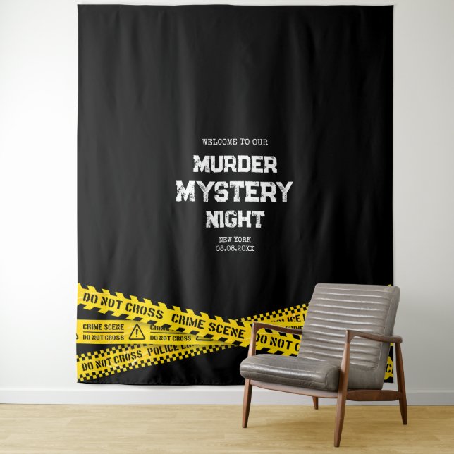 Mord Mystery Night mit gelben Polizeistreifen Wandteppich (Beispiel)