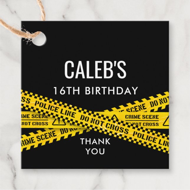 Mord Mystery Party Dinner Gelbe Polizeistreifen Geschenkanhänger (Vorderseite)