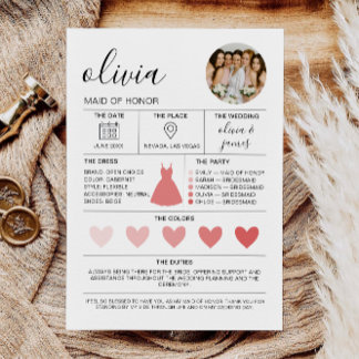 Morden Bridesmaid Informationen und Vorschlag Card