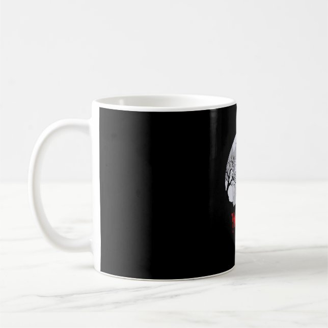 Mörderische Katze mit Messer, Katze mit Halloween- Kaffeetasse (Links)