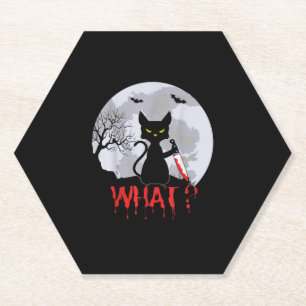 Mörderische Katze mit Messer, Katze mit Halloween- Untersetzer