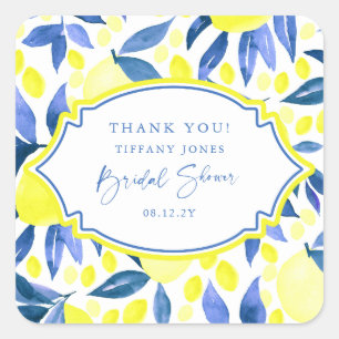 Mordern Blue Yellow Lemons Brautparty Vielen Dank Quadratischer Aufkleber