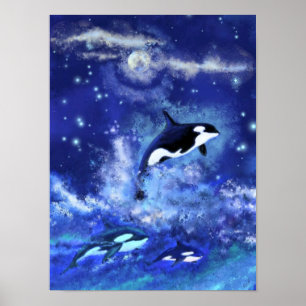 Mörderwale auf blauem Vollmondposter Gemälde Poster