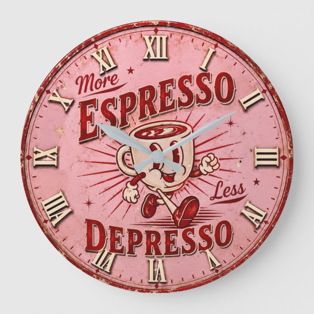 More Espresso Less Depresso Große Wanduhr (Vorderseite)