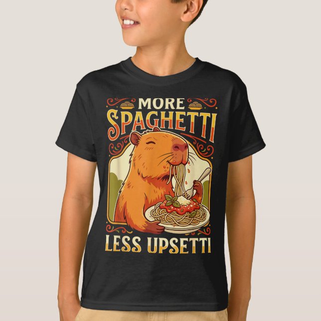 More Spaghetti Less Upsetti Capybara Illustration T-Shirt (Vorderseite)