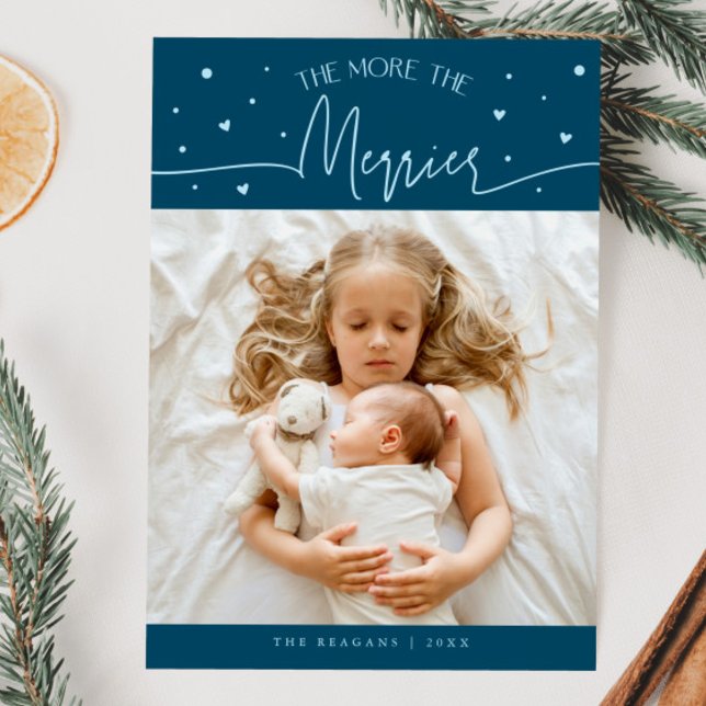 More The Merrier Christmas Teal Photo Birth  Ankündigung (Von Creator hochgeladen)