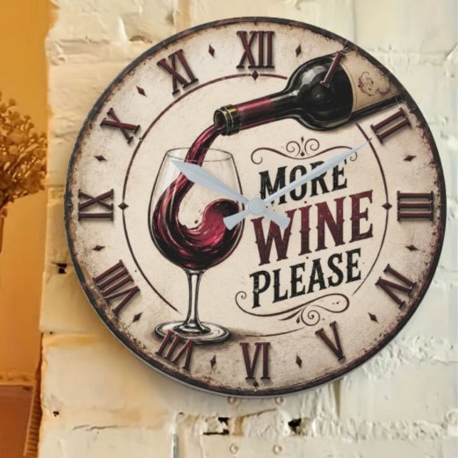More Wine Please Rustic Vineyard Home Bar Große Wanduhr (Von Creator hochgeladen)