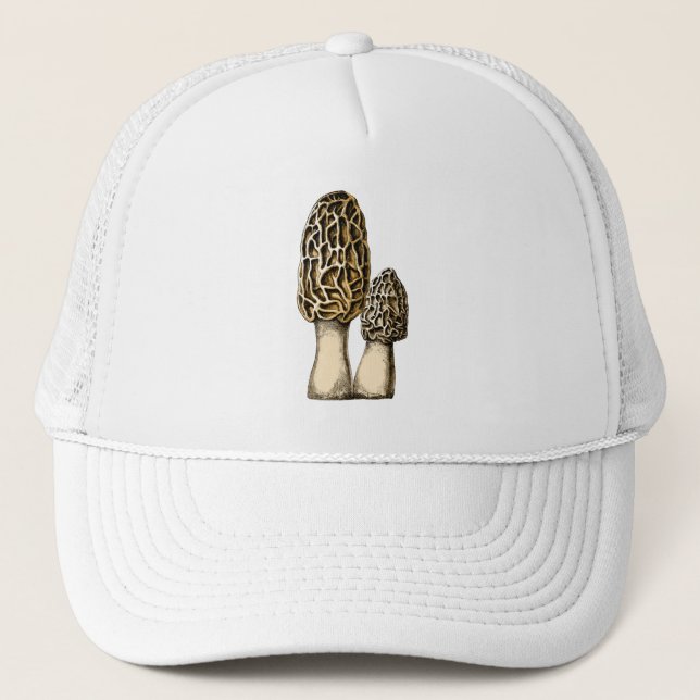 Morel Mushroom Vintag Botanische Illustration Truckerkappe (Vorderseite)