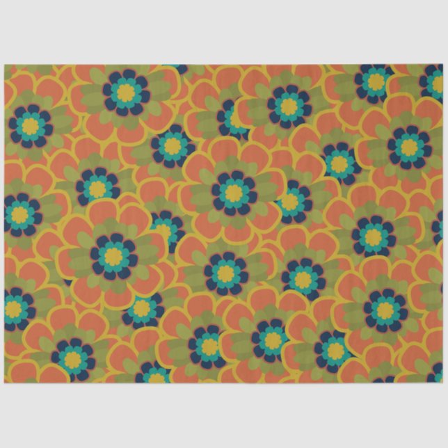 Morelia Retro Blumenmuster Burnt Orange und Blue Seidenpapier (Vorderseite)