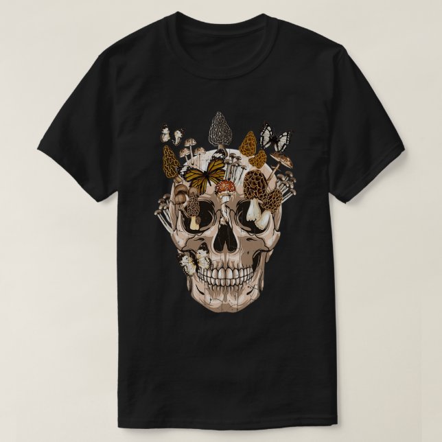 Morels Mushroom Clothing Mushroom Collector Skull T-Shirt (Design vorne)